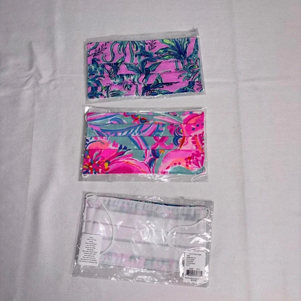 Lilly Pulitzer Face Mask Set 3 pack OS Multi New Floral Tropical Pleated Mask